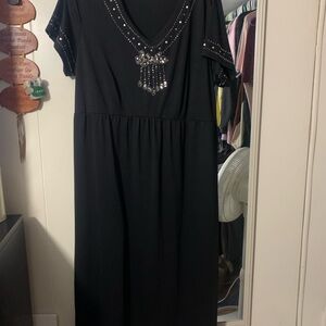 Silhouettes maxi dress woman Sz 1X arm to arm 25x50 long waist